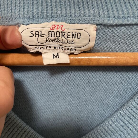 Vintage Santa Barbara Blue V-Neck Sweater Embroidered Sal Moreno Orlon Medium - Picture 4 of 7